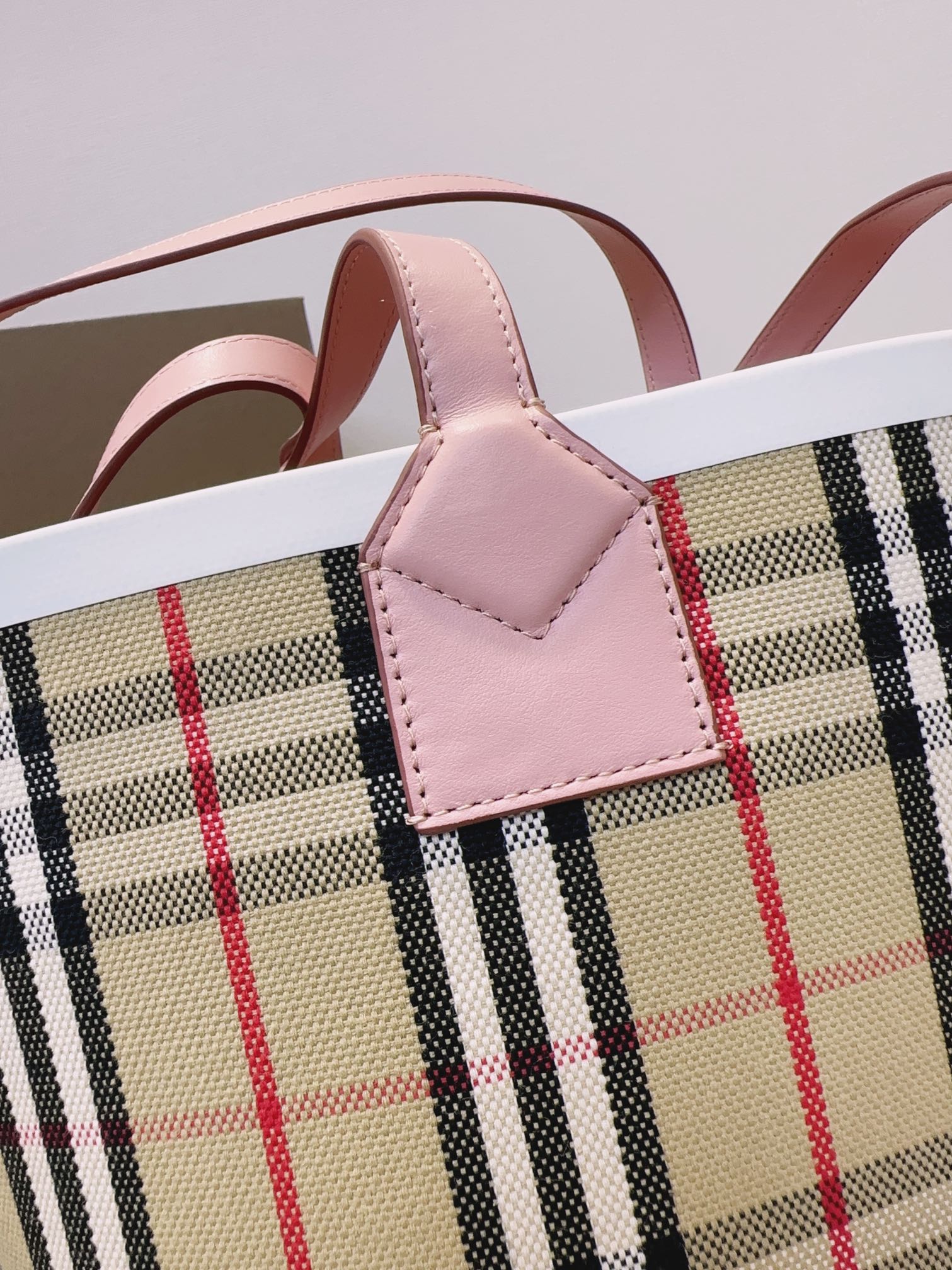 Burberry Vintage Check Small Tote Bag - Pink Leather Trim