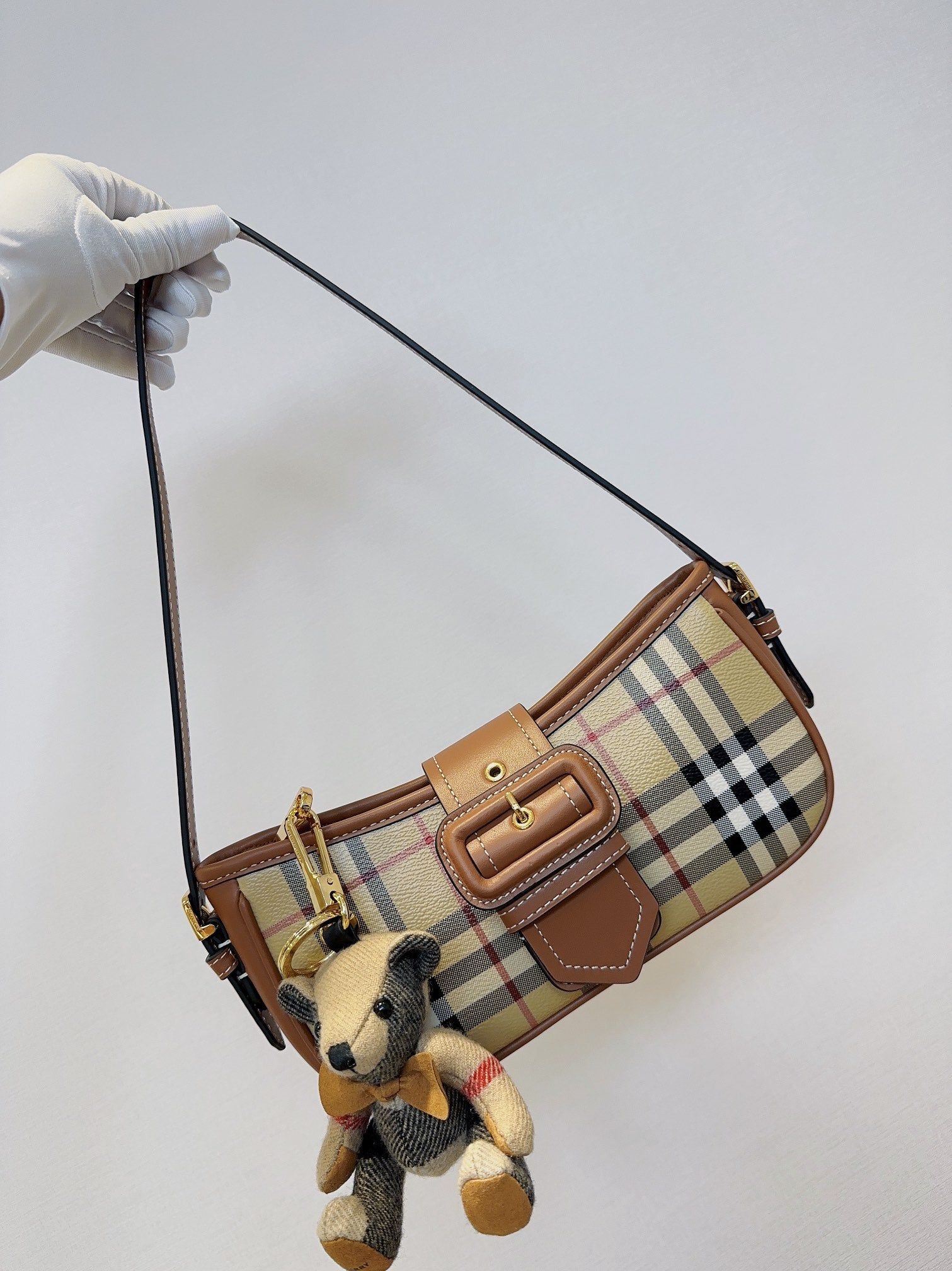 Burberry Vintage Check Baguette Bag with Thomas Bear Charm