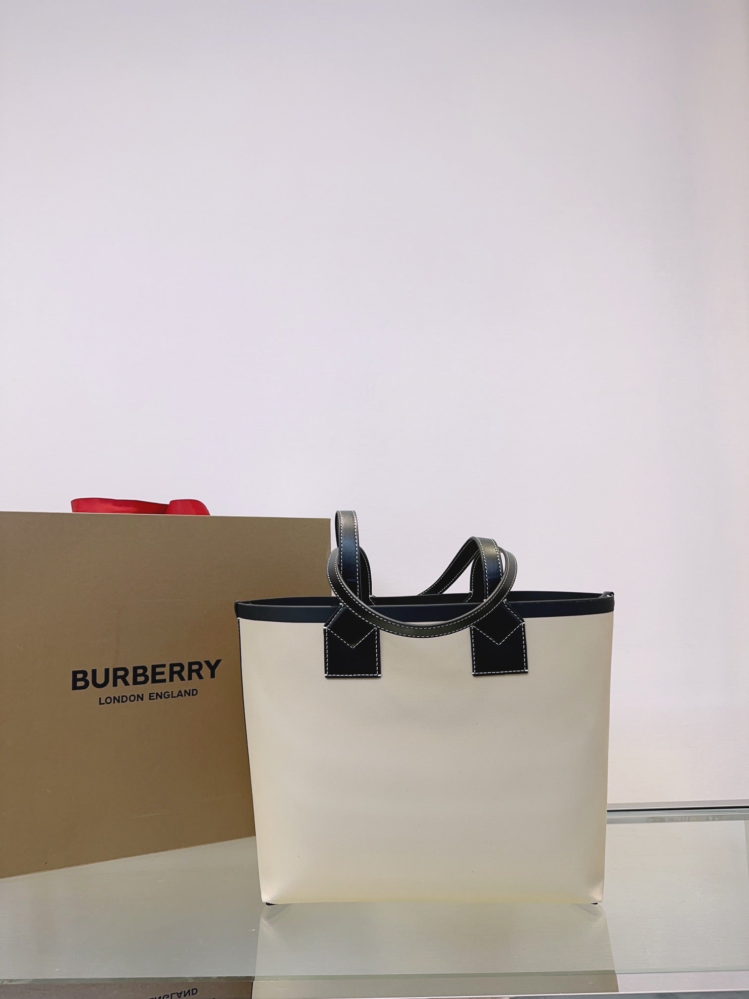 Burberry Logo Print Canvas Tote Bag - Cream & Black