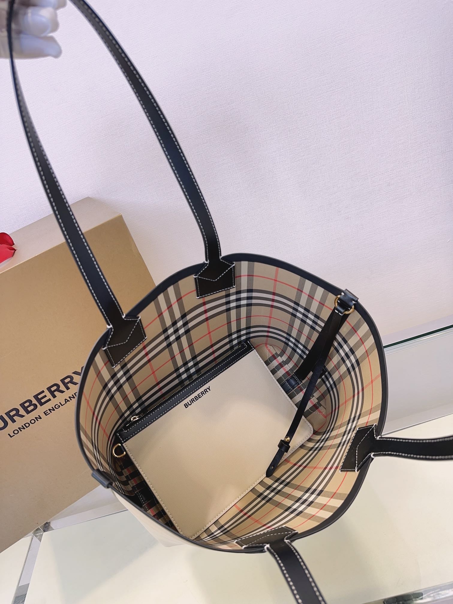 Burberry Logo Print Canvas Tote Bag - Cream & Black