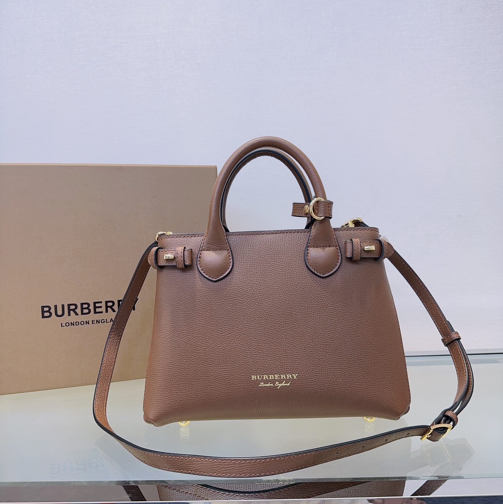 Burberry Banner Small Tote Bag - Taupe Grained Leather