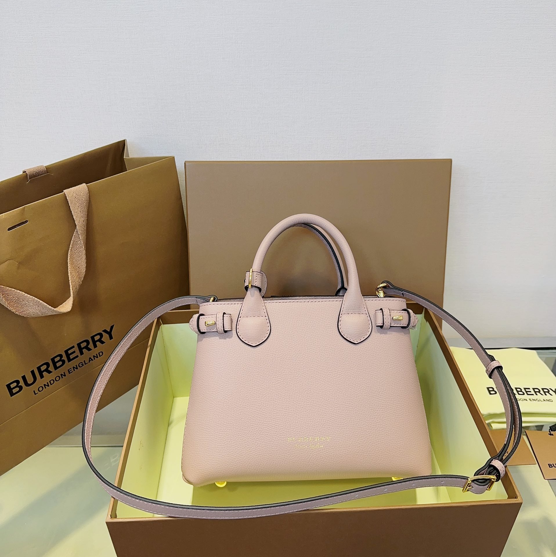 Burberry Banner Small Tote Bag - Blush Pink Grained Leather