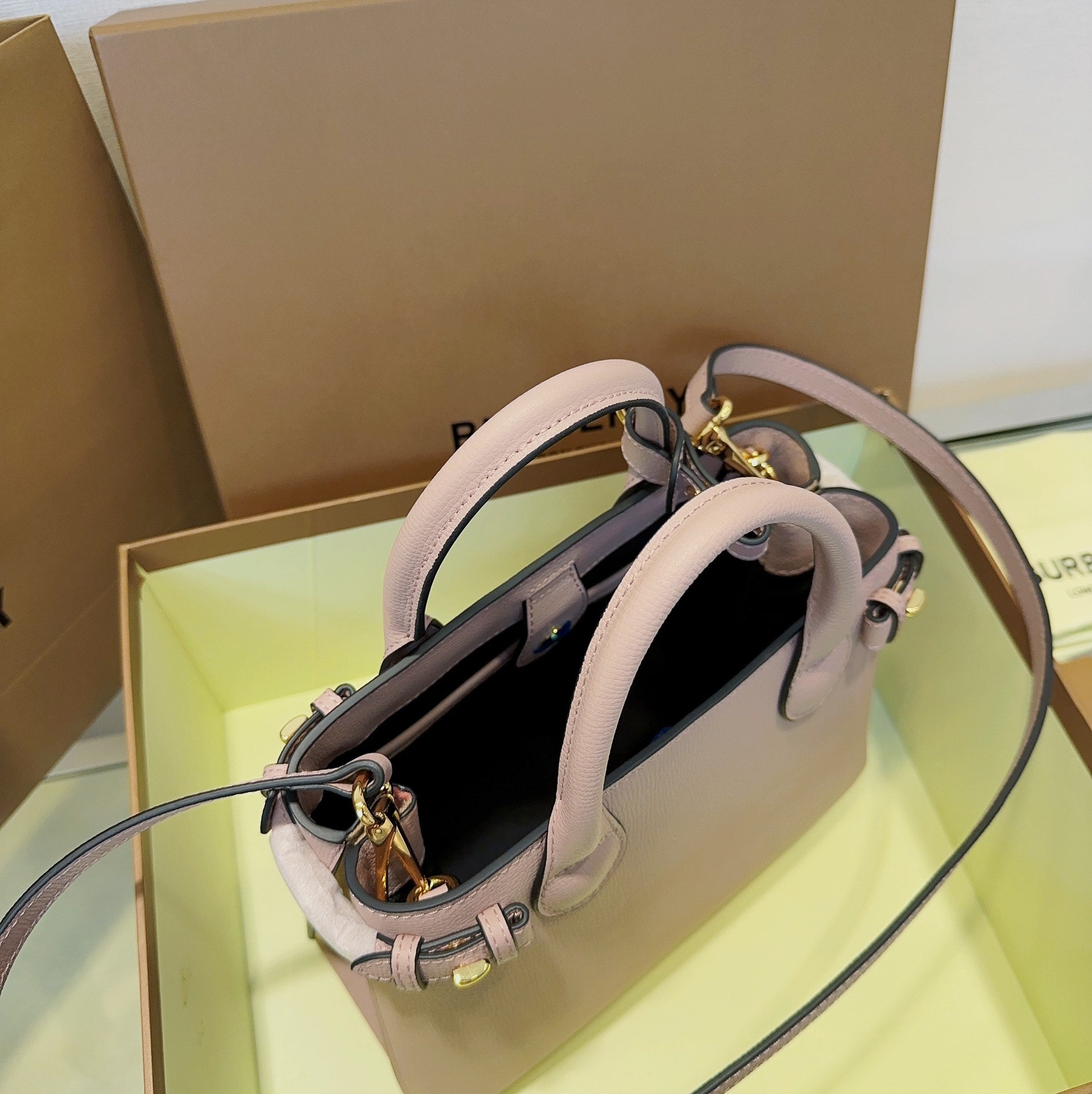 Burberry Banner Small Tote Bag - Blush Pink Grained Leather