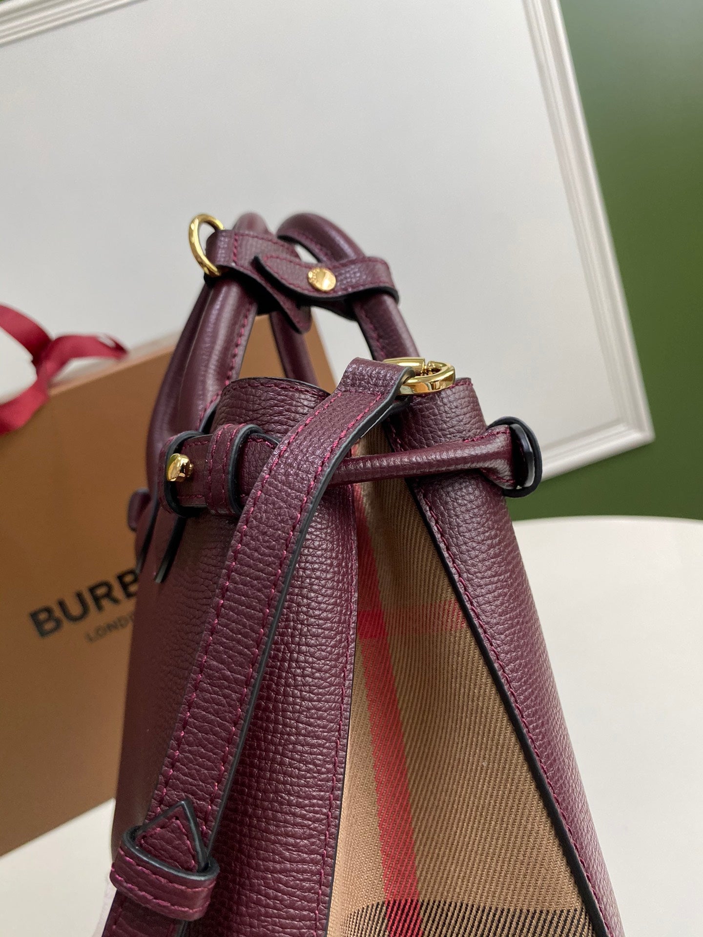 Burberry Banner Small Tote Bag - Burgundy & House Check