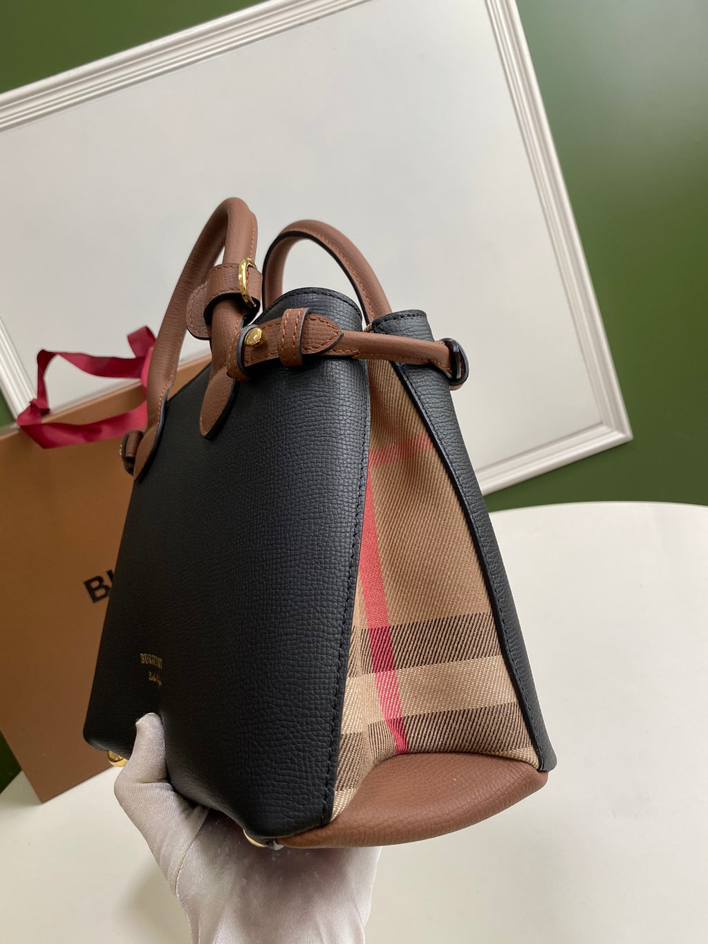 Burberry Banner Small Tote Bag - Black & House Check