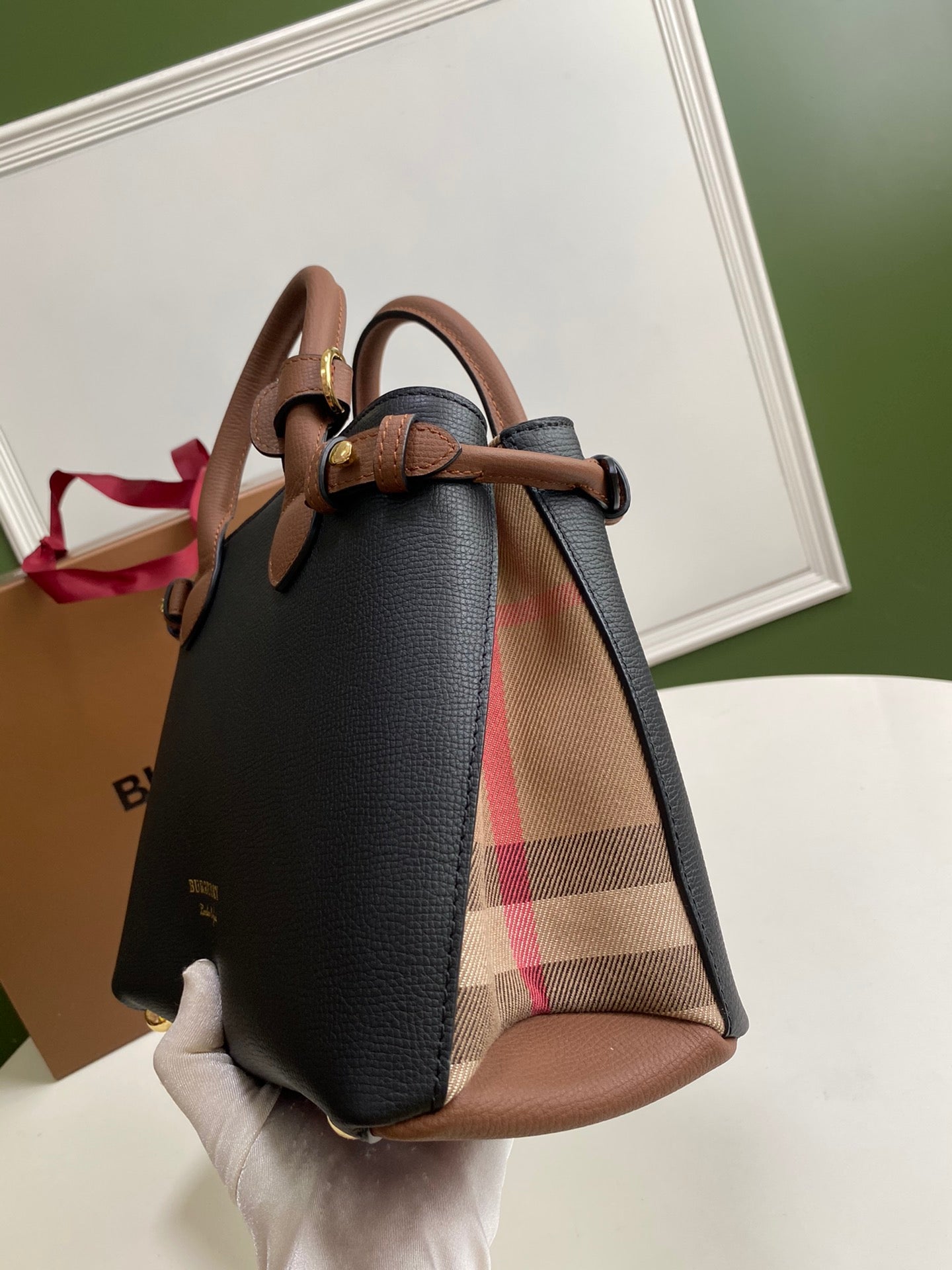 Burberry Banner Small Tote Bag - Black & House Check