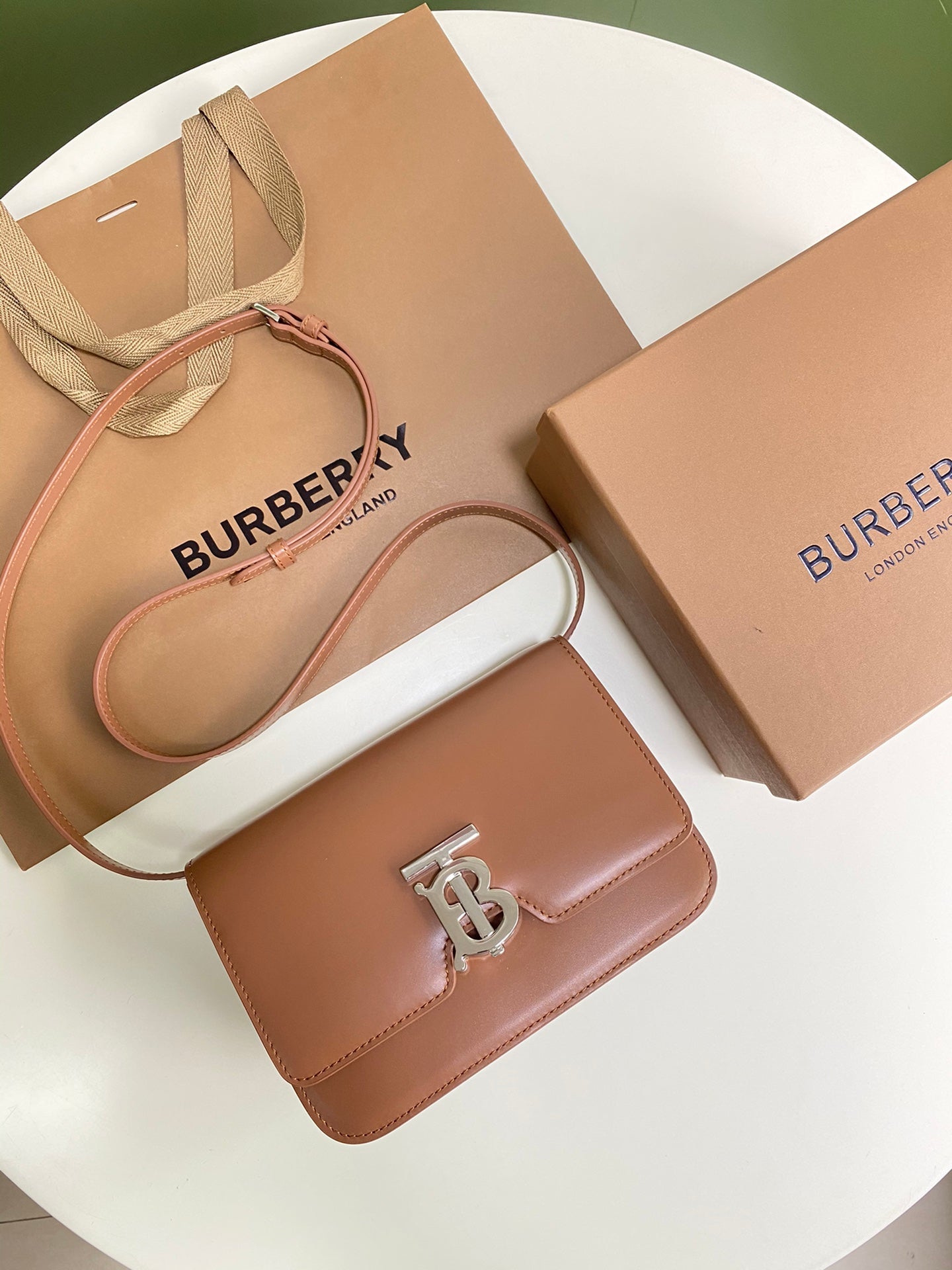 Burberry TB Monogram Leather Crossbody Bag - Rose Pink