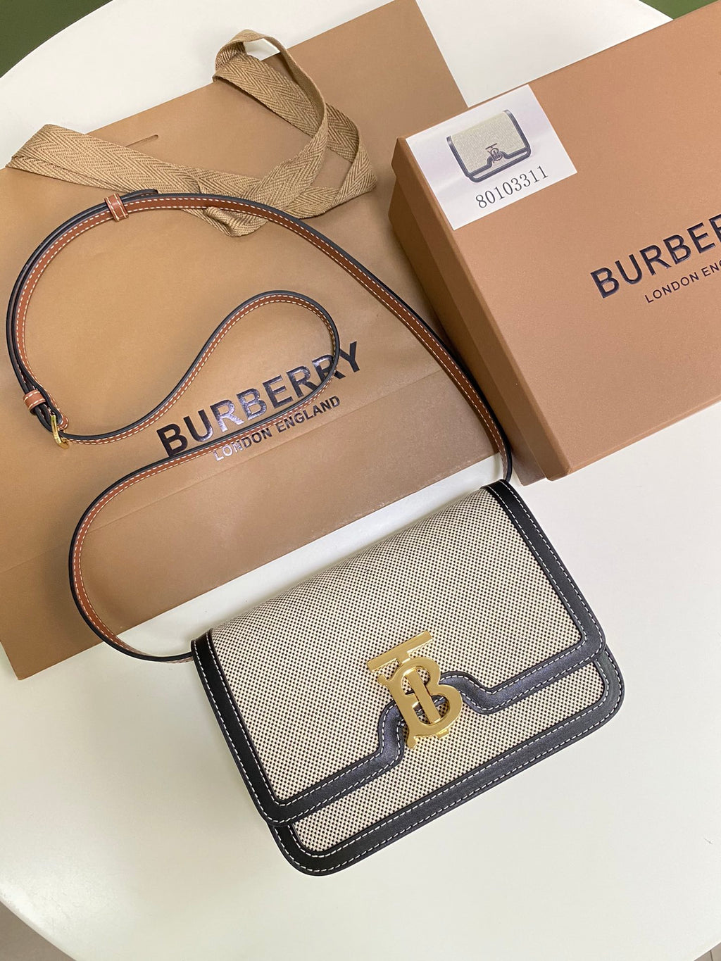 Burberry TB Monogram Metallic Crossbody Bag - Silver & Black