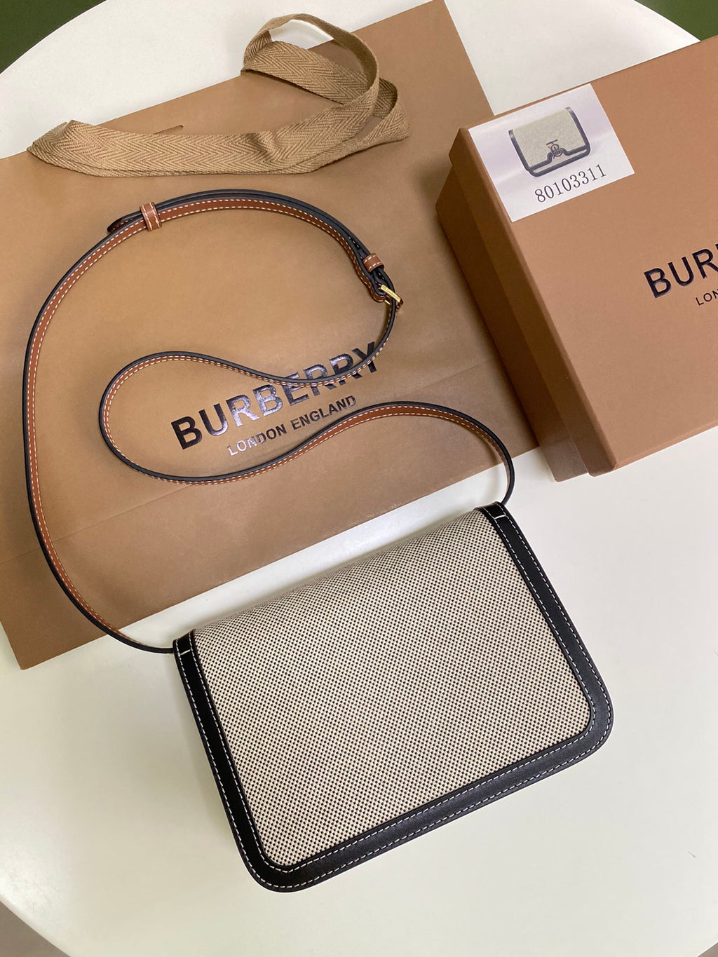 Burberry TB Monogram Metallic Crossbody Bag - Silver & Black