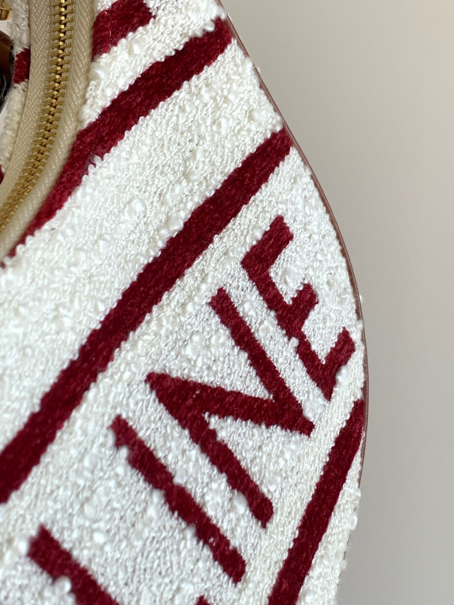 Celine Mini Hobo Bag - Burgundy & White Striped Shearling with Tan Leather