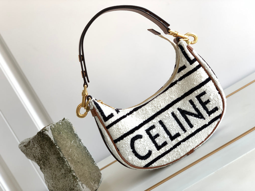 Celine Mini Hobo Bag - White Shearling with Bold Logo & Tan Leather