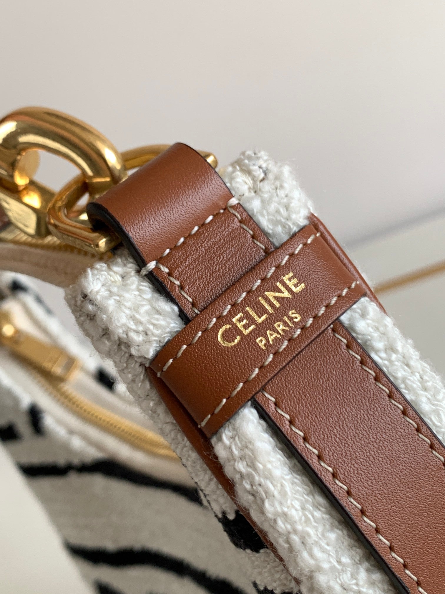 Celine Mini Hobo Bag - White Shearling with Bold Logo & Tan Leather