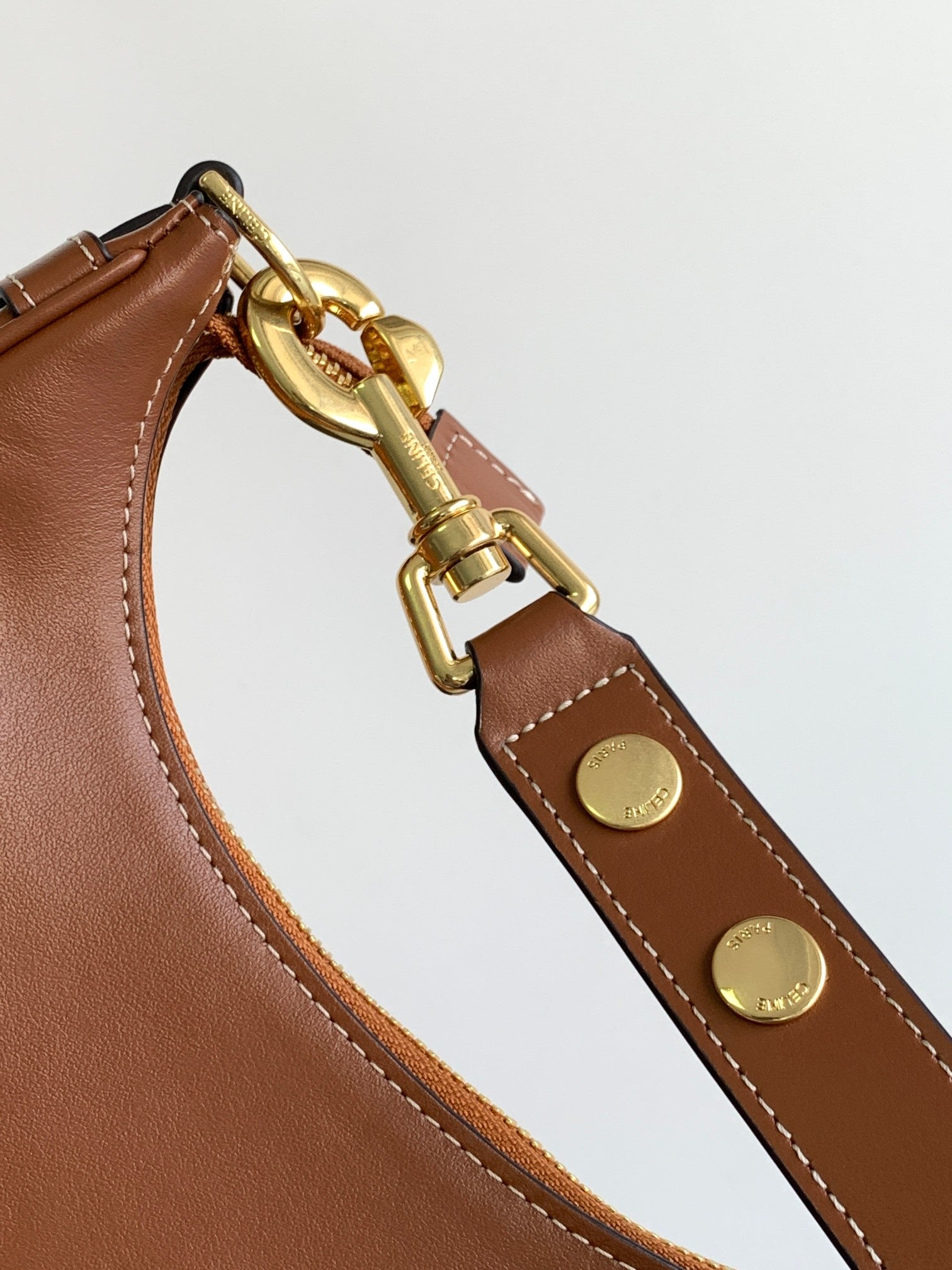 Celine Shoulder Bag - Tan Calfskin Leather with Bold White Logo