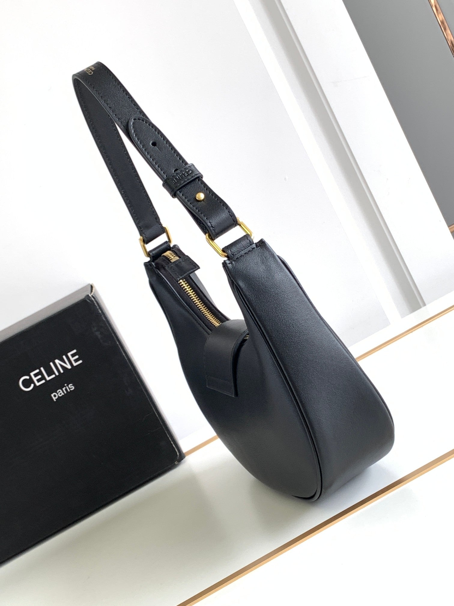 Celine Triomphe Shoulder Bag - Black Calfskin Leather
