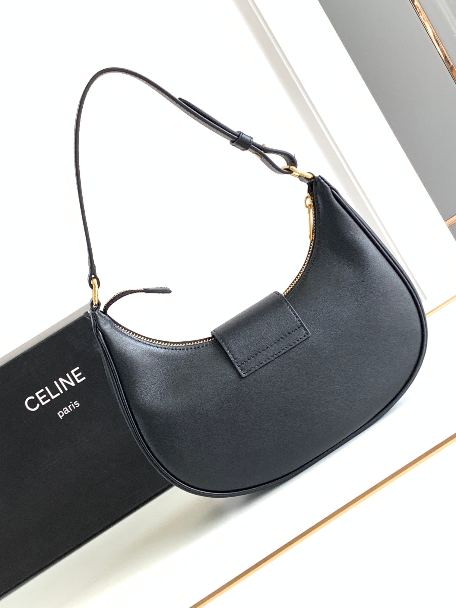 Celine Triomphe Shoulder Bag - Black Calfskin Leather
