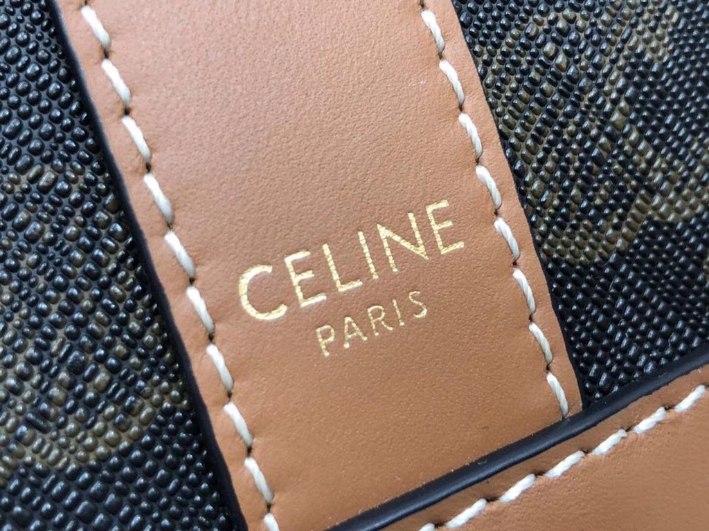 Celine Bucket Bag - Black Monogram Canvas & Tan Calfskin Leather