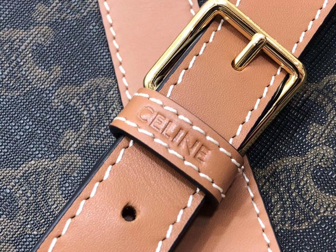 Celine Bucket Bag - Black Monogram Canvas & Tan Calfskin Leather