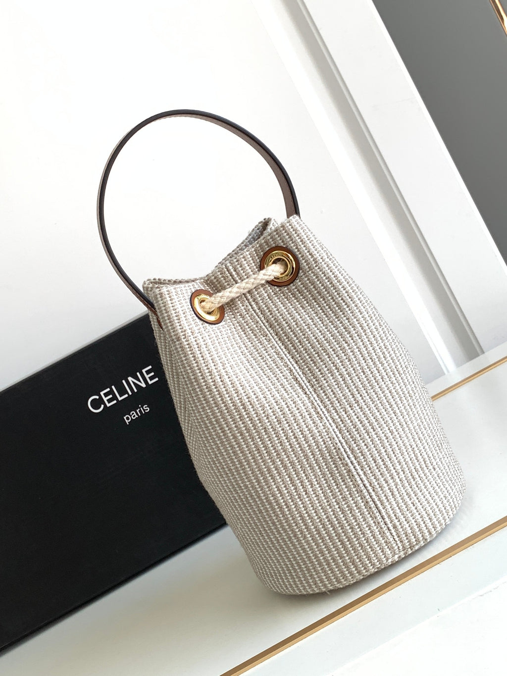 Celine Mini Bucket Bag - Natural Woven Texture & Tan Leather