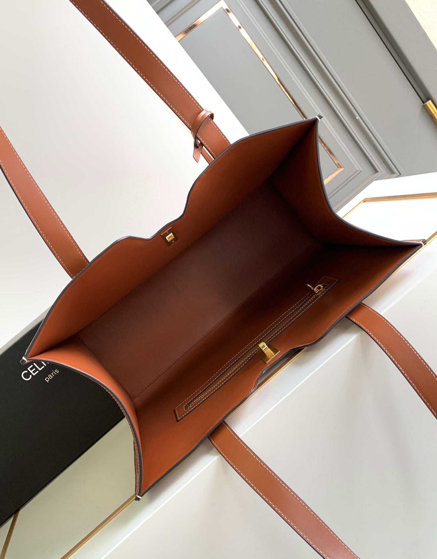 Celine Tote Bag - Natural Canvas & Tan Calfskin Leather