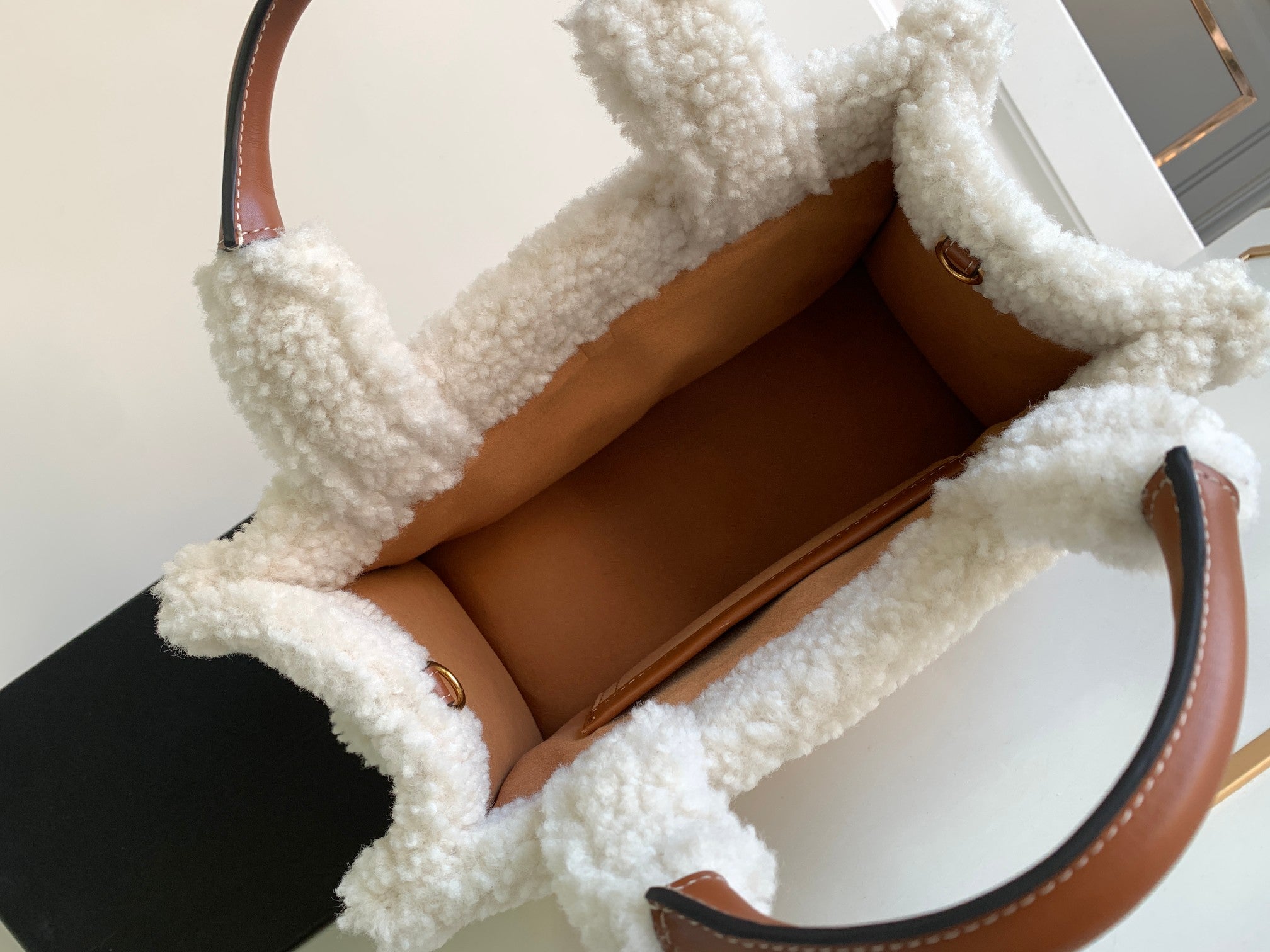 Celine Triomphe Tote Bag - White Shearling & Tan Leather