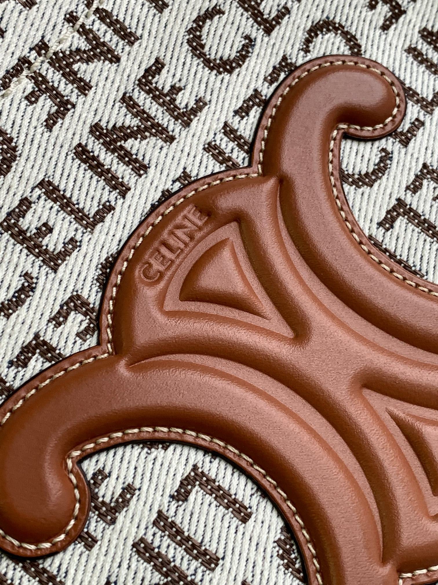 Celine Triomphe Tote Bag - Jacquard Logo Canvas & Tan Leather