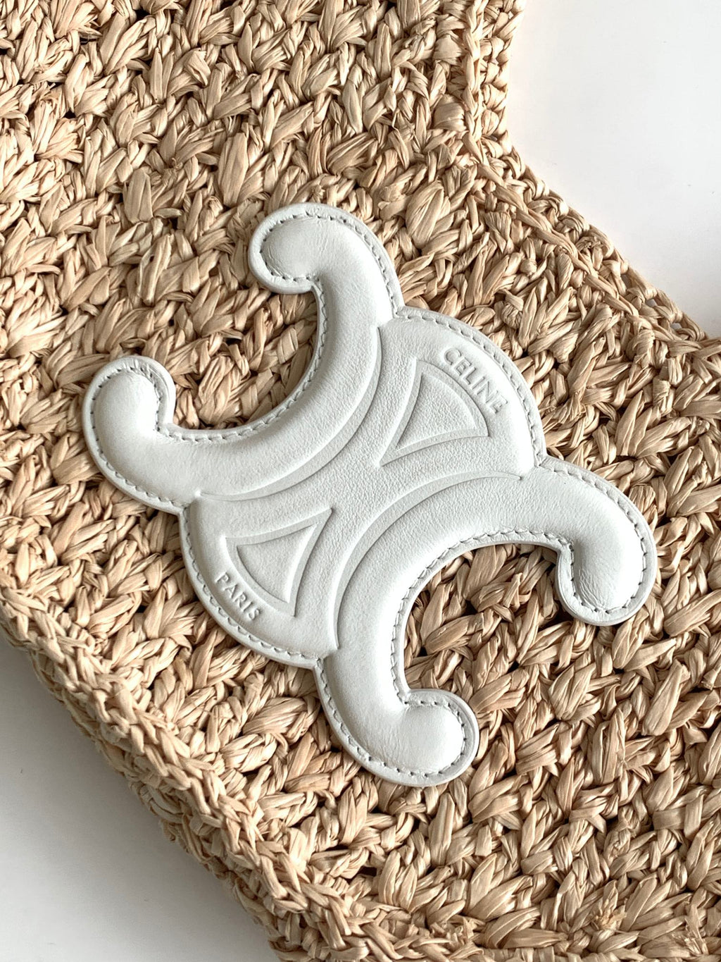Celine Triomphe Hobo Bag - Natural Woven Straw & White Leather