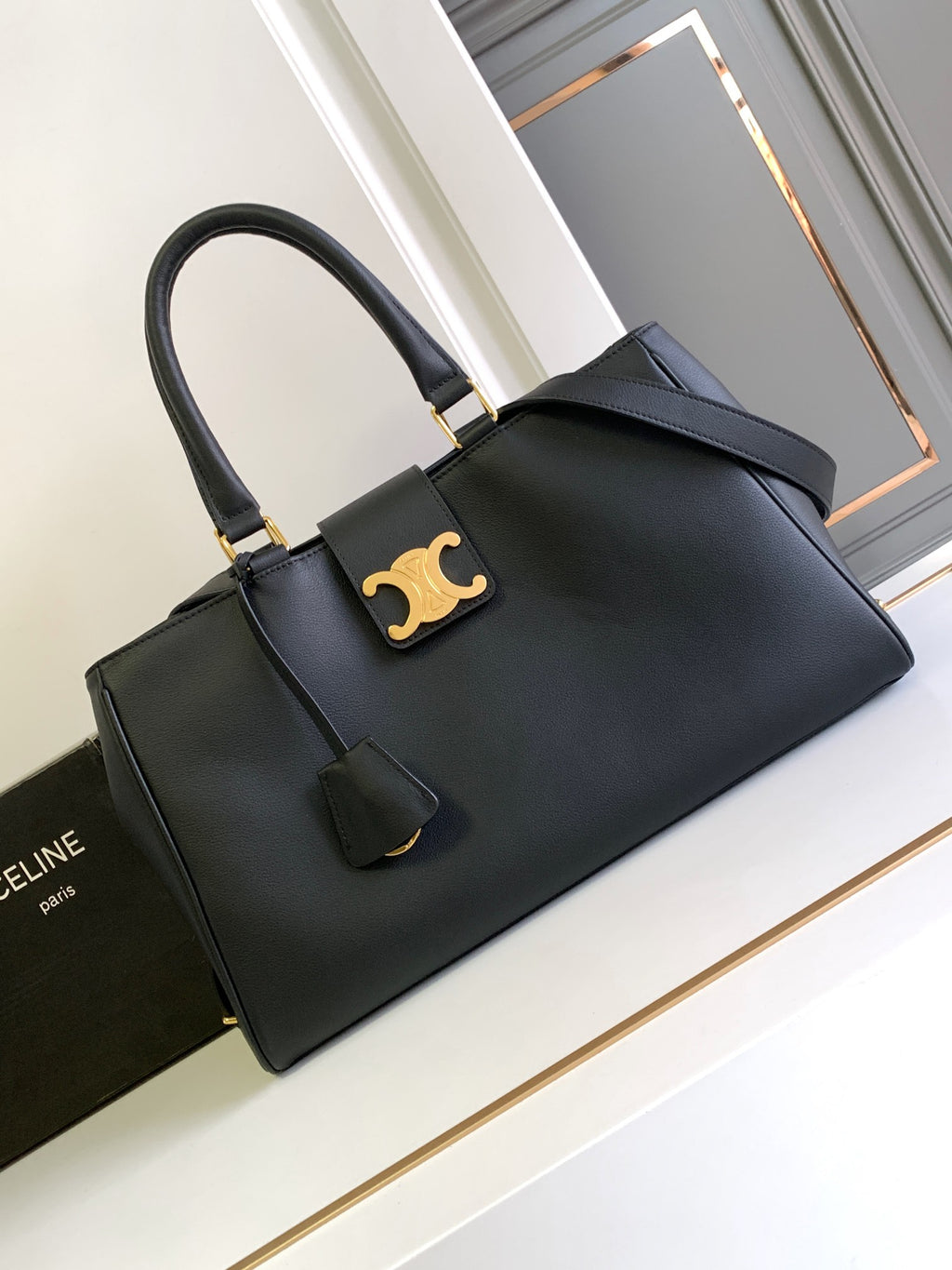 Celine Triomphe Tote Bag - Black Calfskin Leather