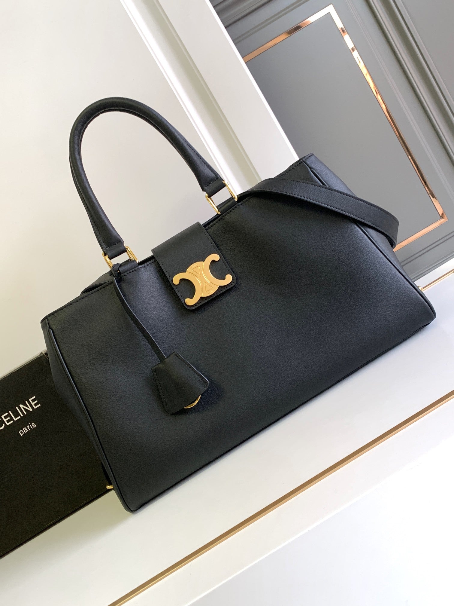 Celine Triomphe Tote Bag - Black Calfskin Leather