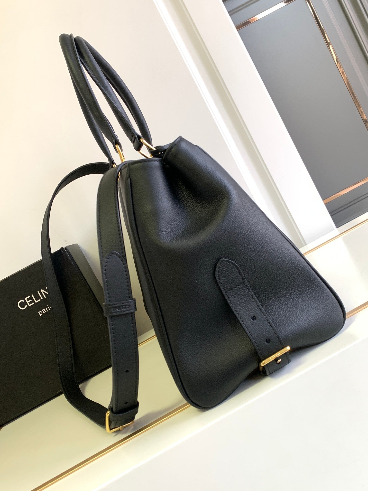 Celine Triomphe Tote Bag - Black Calfskin Leather