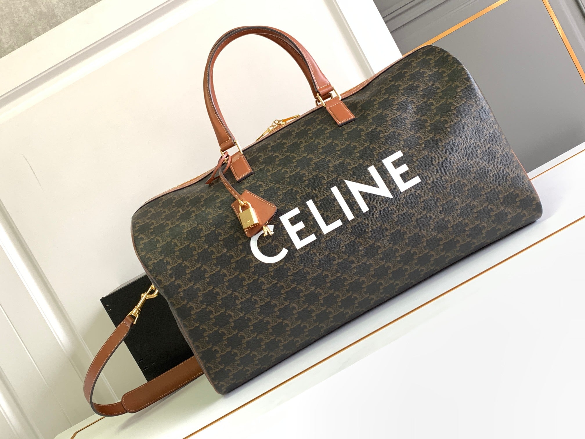 Celine Triomphe Travel Bag - Khaki Monogram Canvas & Tan Leather