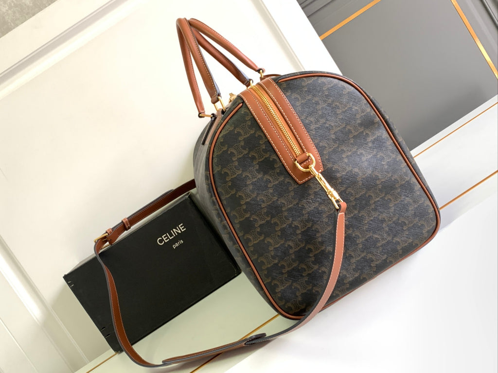 Celine Triomphe Travel Bag - Khaki Monogram Canvas & Tan Leather