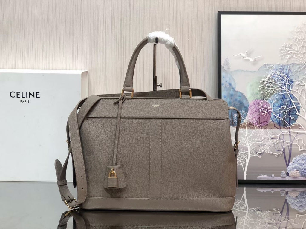 Celine Medium Satchel Bag - Taupe Pebbled Calfskin Leather