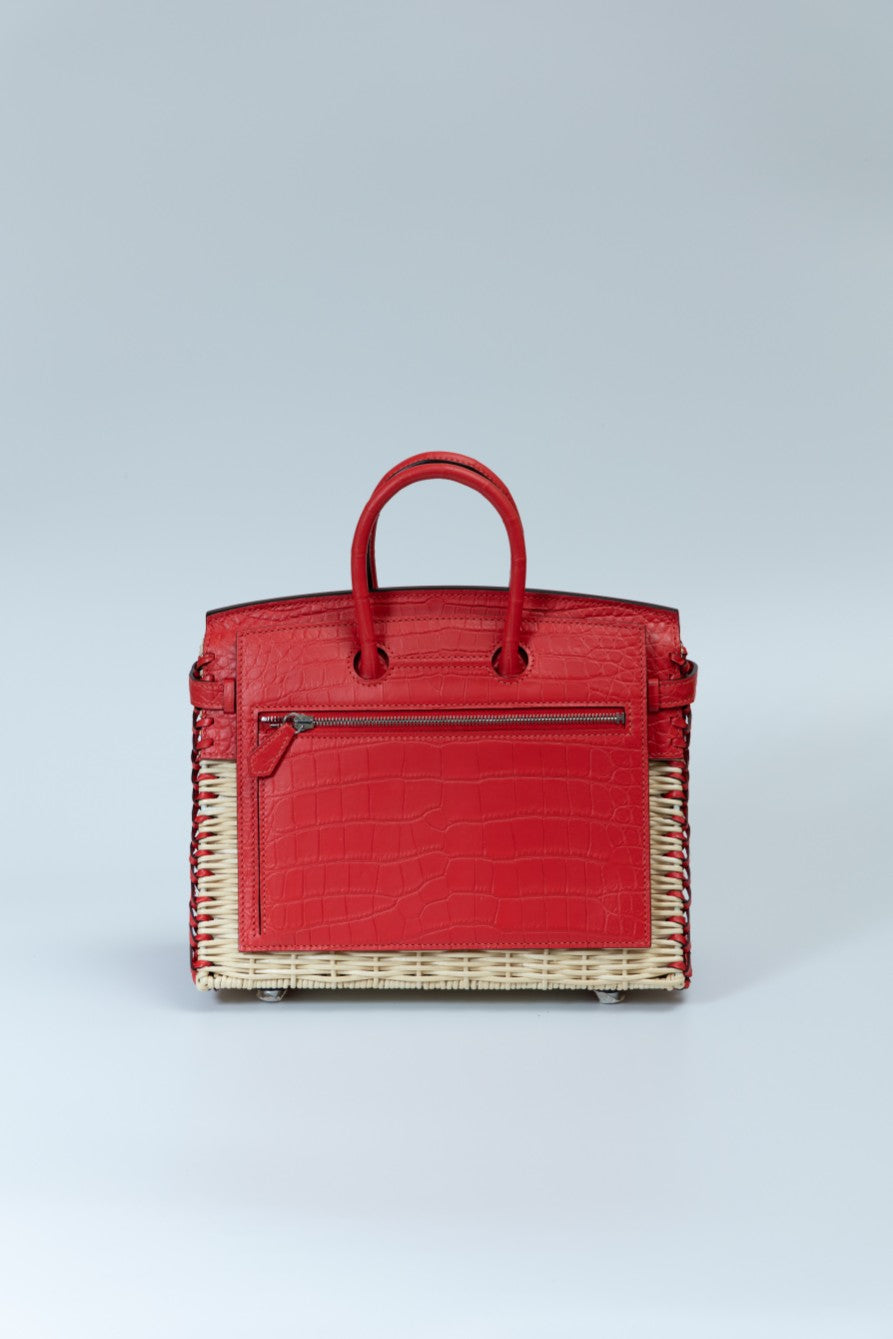 Hermès Rouge Vif Picnic Birkin 25 Wicker Crocodile Palladium Hardware