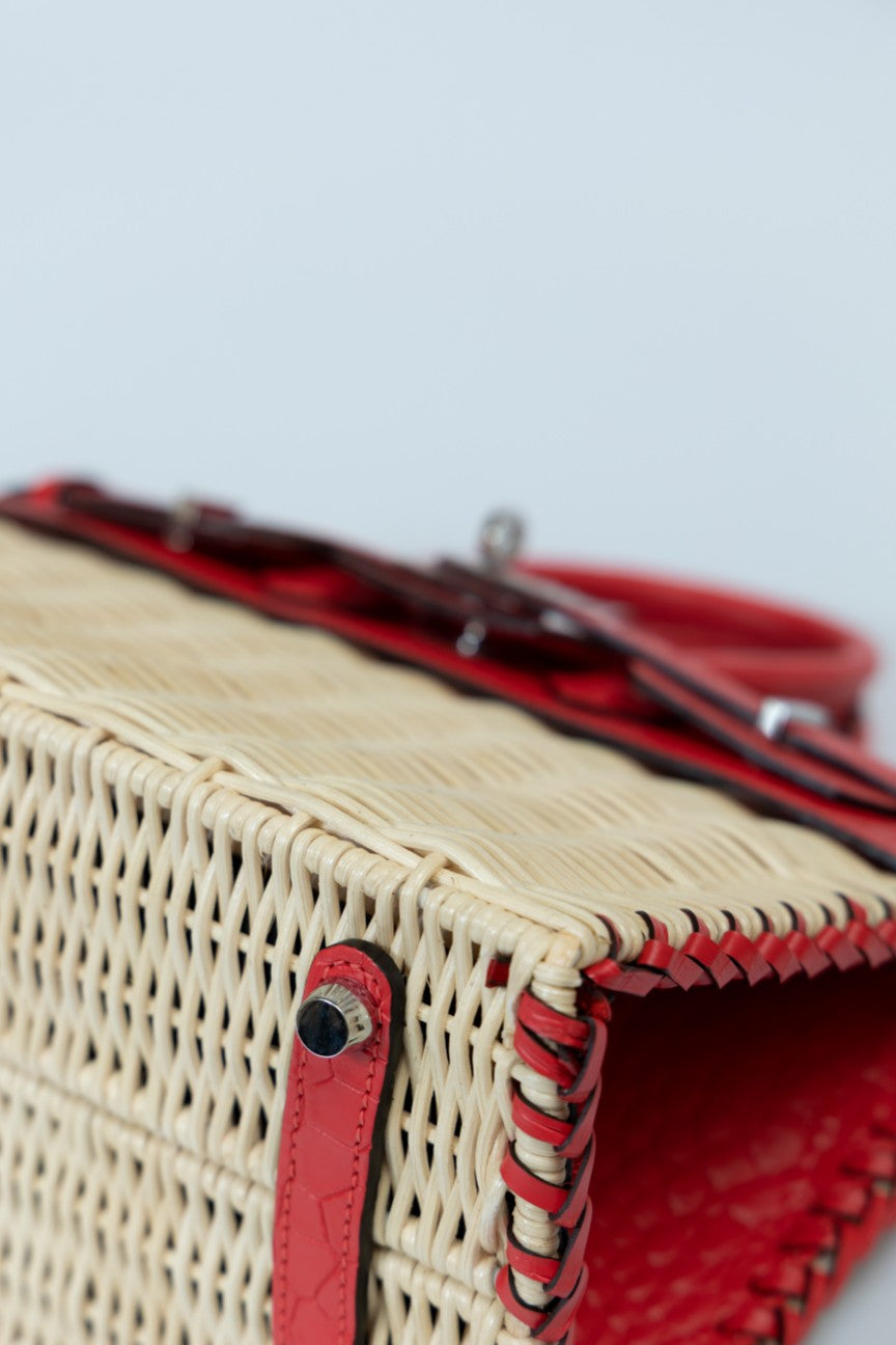 Hermès Rouge Vif Picnic Birkin 25 Wicker Crocodile Palladium Hardware