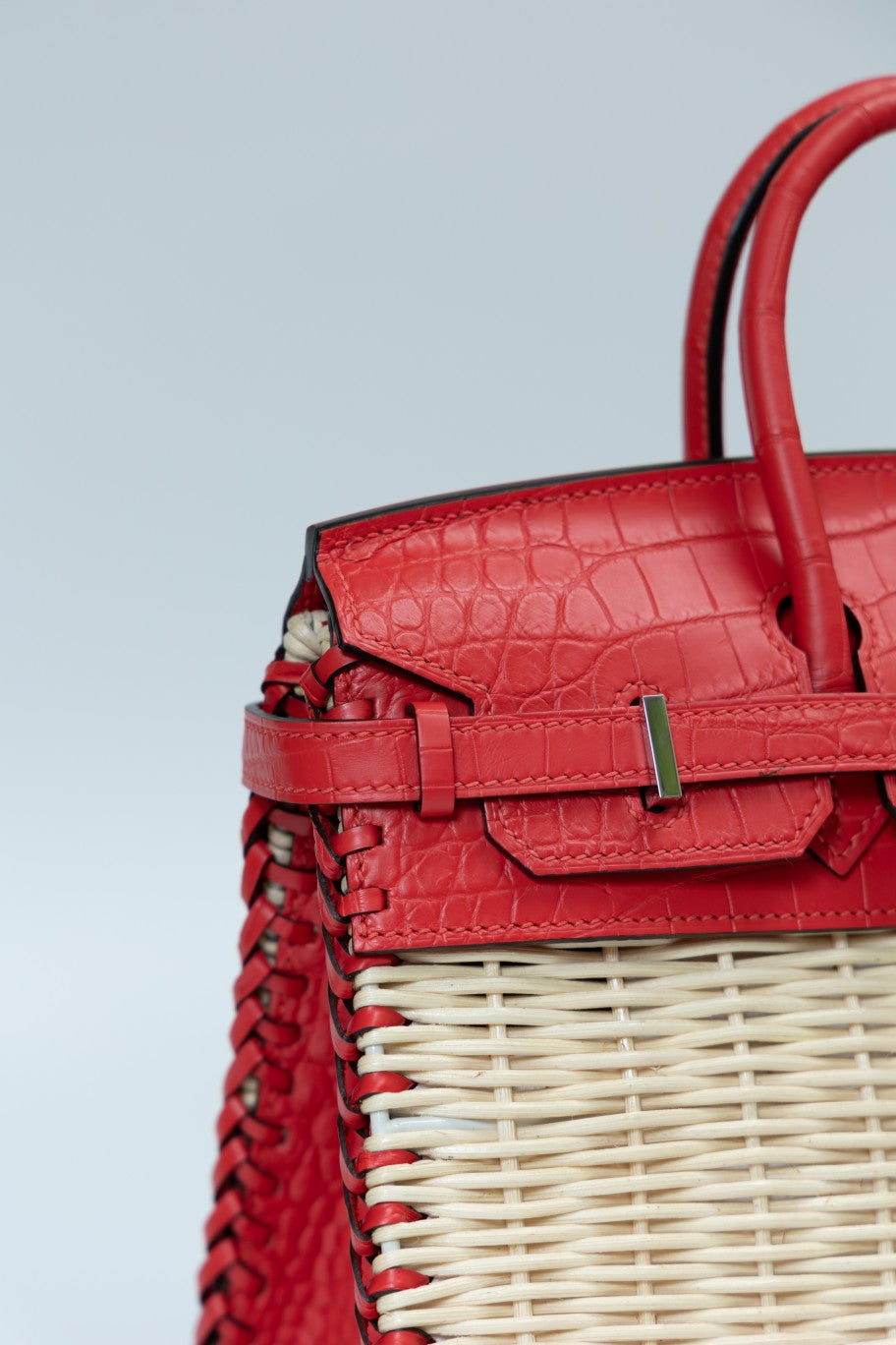 Hermès Rouge Vif Picnic Birkin 25 Wicker Crocodile Palladium Hardware