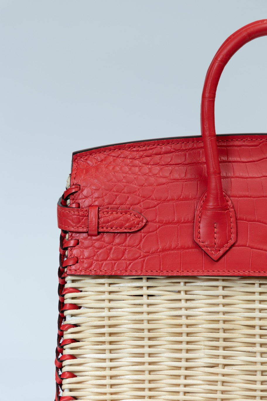 Hermès Rouge Vif Picnic Birkin 25 Wicker Crocodile Palladium Hardware