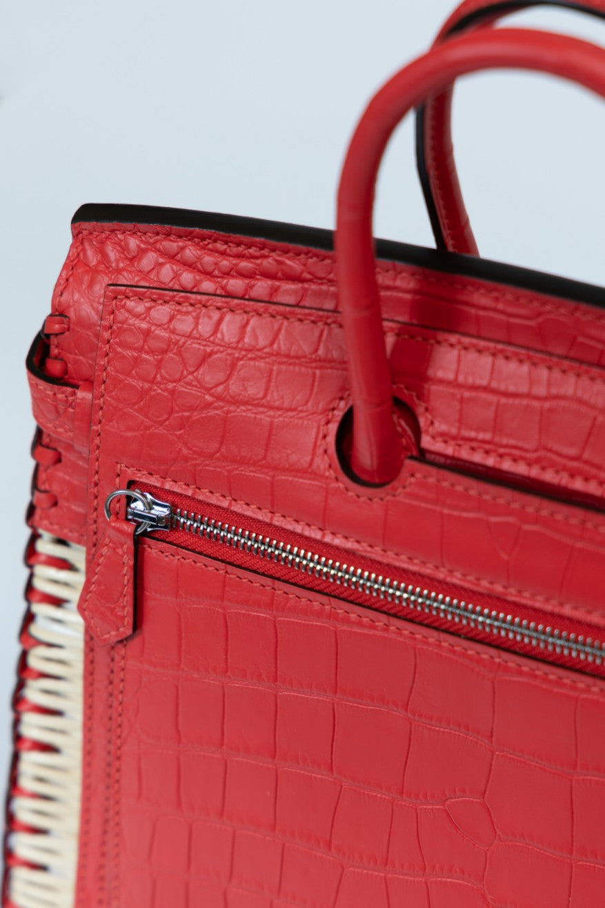 Hermès Rouge Vif Picnic Birkin 25 Wicker Crocodile Palladium Hardware