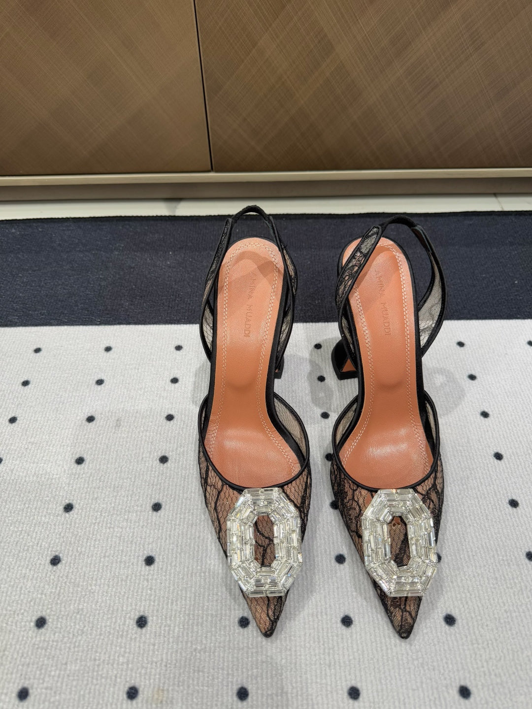 Crystal Embellished Lace Slingback Heels