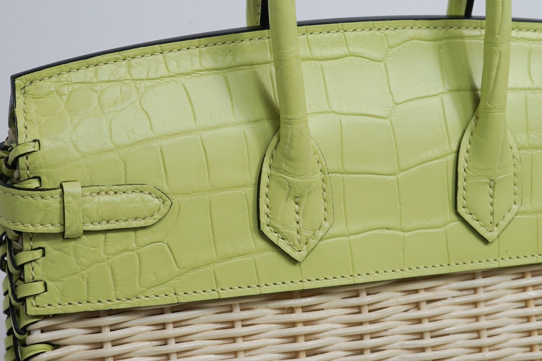 Hermès Lime Picnic Birkin 25 Wicker Leather Palladium Hardware