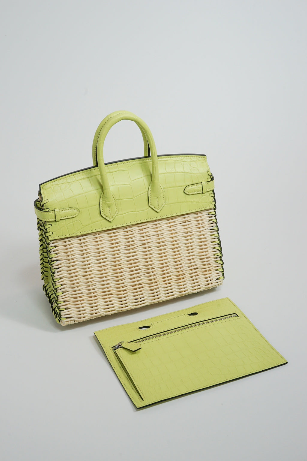 Hermès Lime Picnic Birkin 25 Wicker Leather Palladium Hardware