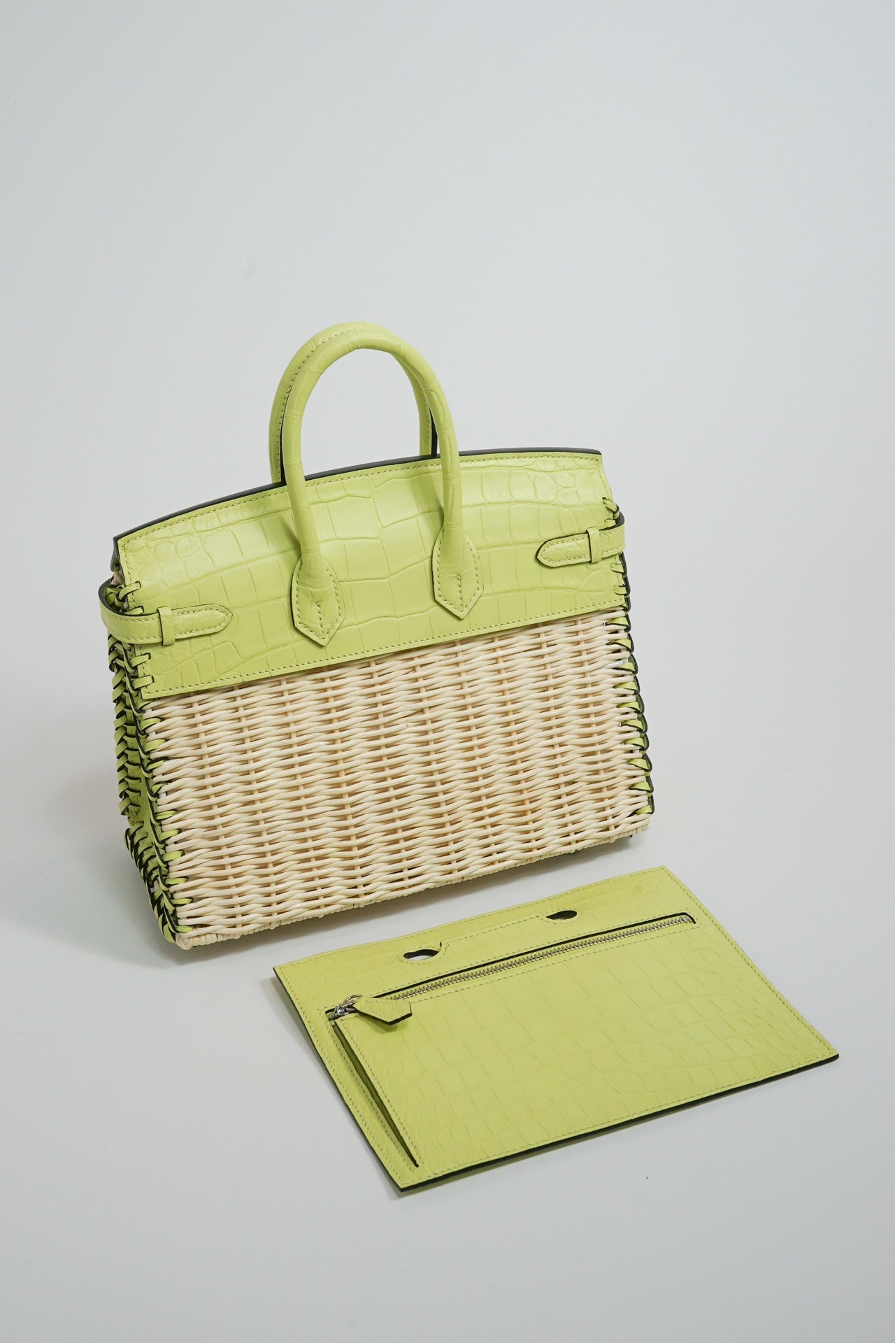 Hermès Lime Picnic Birkin 25 Wicker Leather Palladium Hardware