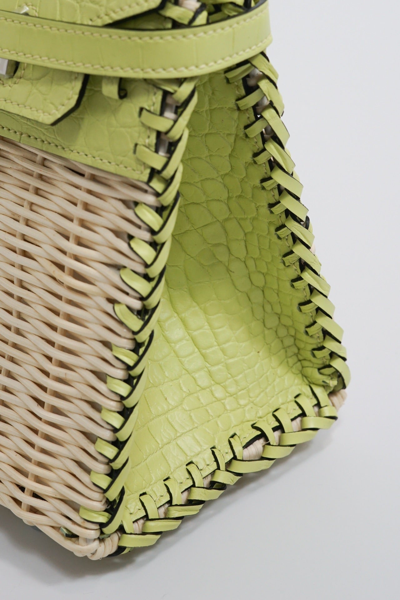 Hermès Lime Picnic Birkin 25 Wicker Leather Palladium Hardware