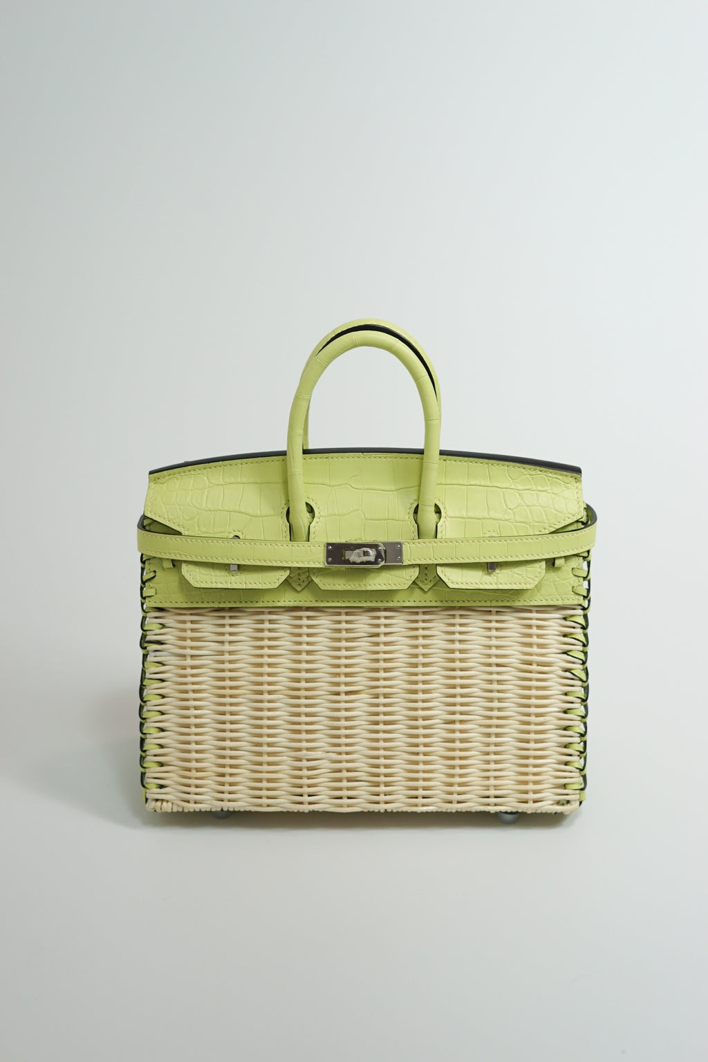 Hermès Lime Picnic Birkin 25 Wicker Leather Palladium Hardware