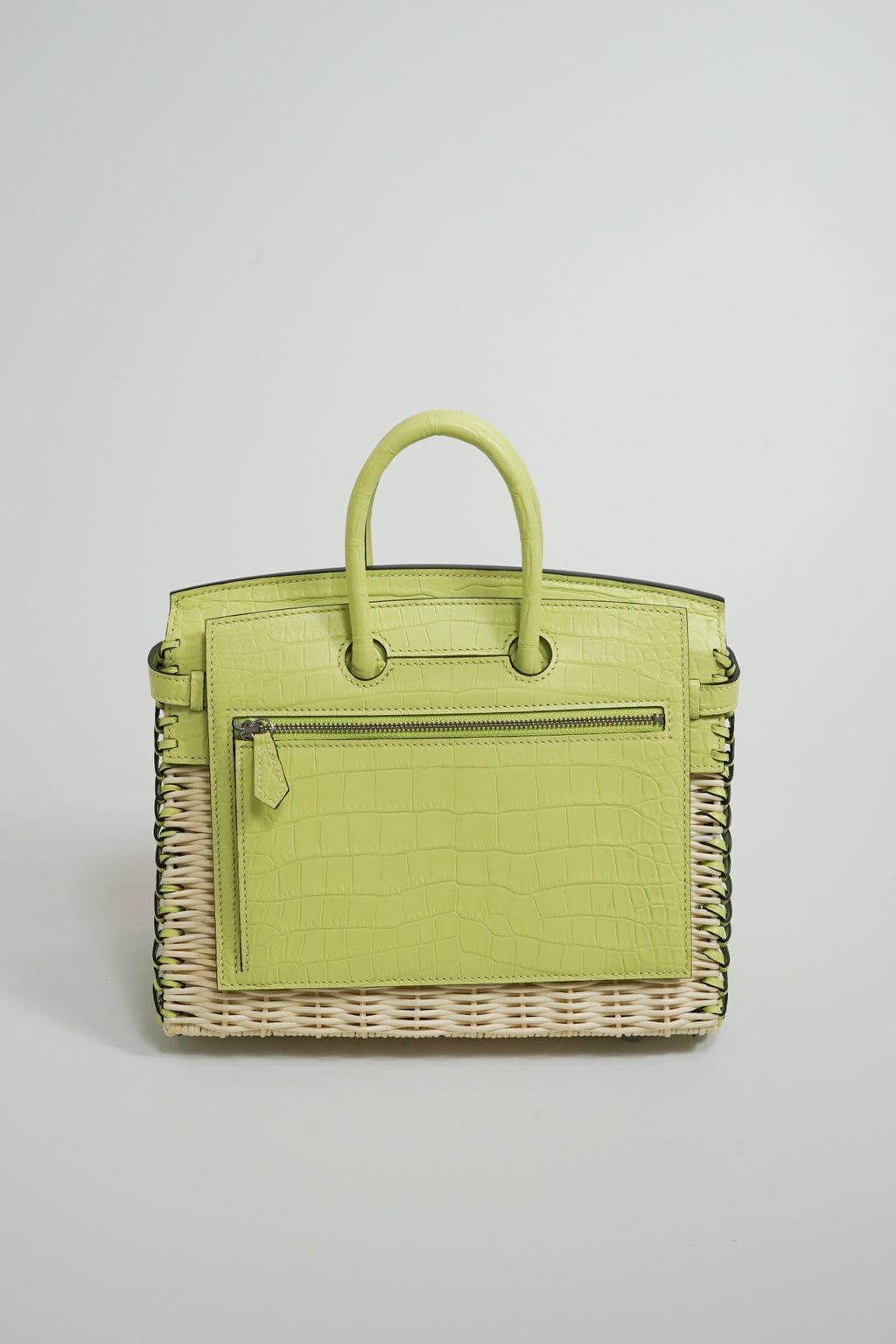 Hermès Lime Picnic Birkin 25 Wicker Leather Palladium Hardware