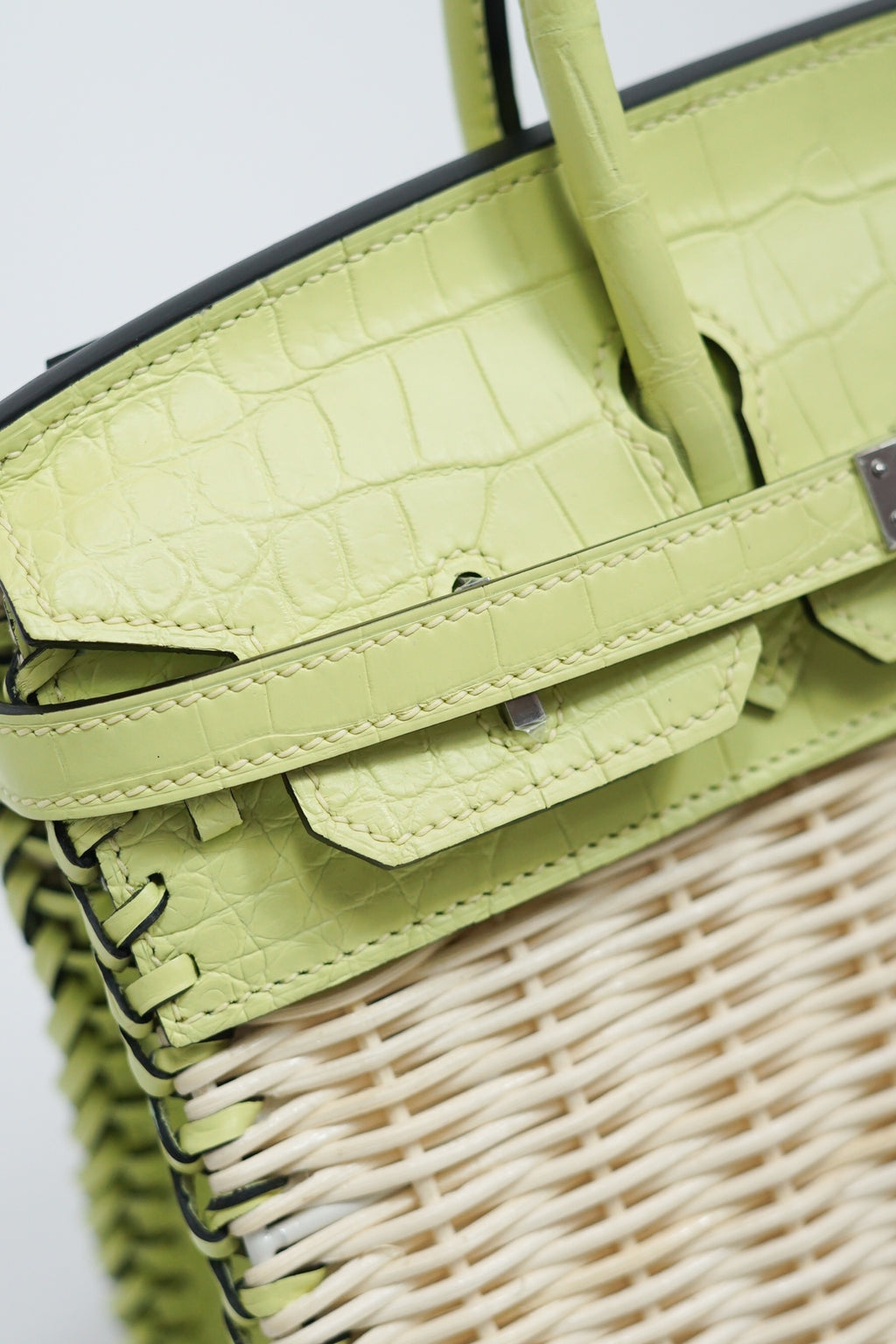 Hermès Lime Picnic Birkin 25 Wicker Leather Palladium Hardware