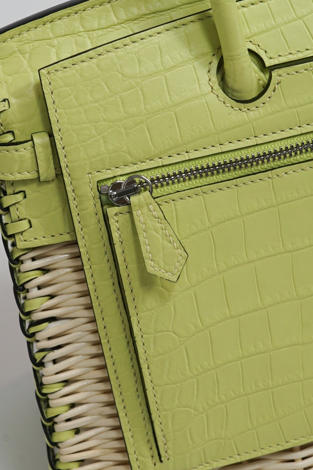 Hermès Lime Picnic Birkin 25 Wicker Leather Palladium Hardware