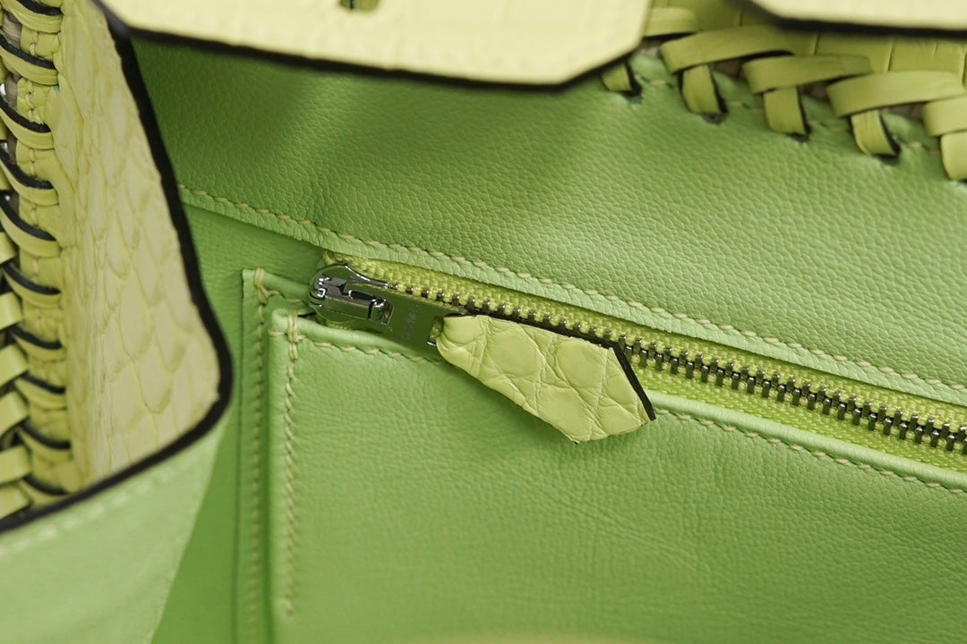 Hermès Lime Picnic Birkin 25 Wicker Leather Palladium Hardware