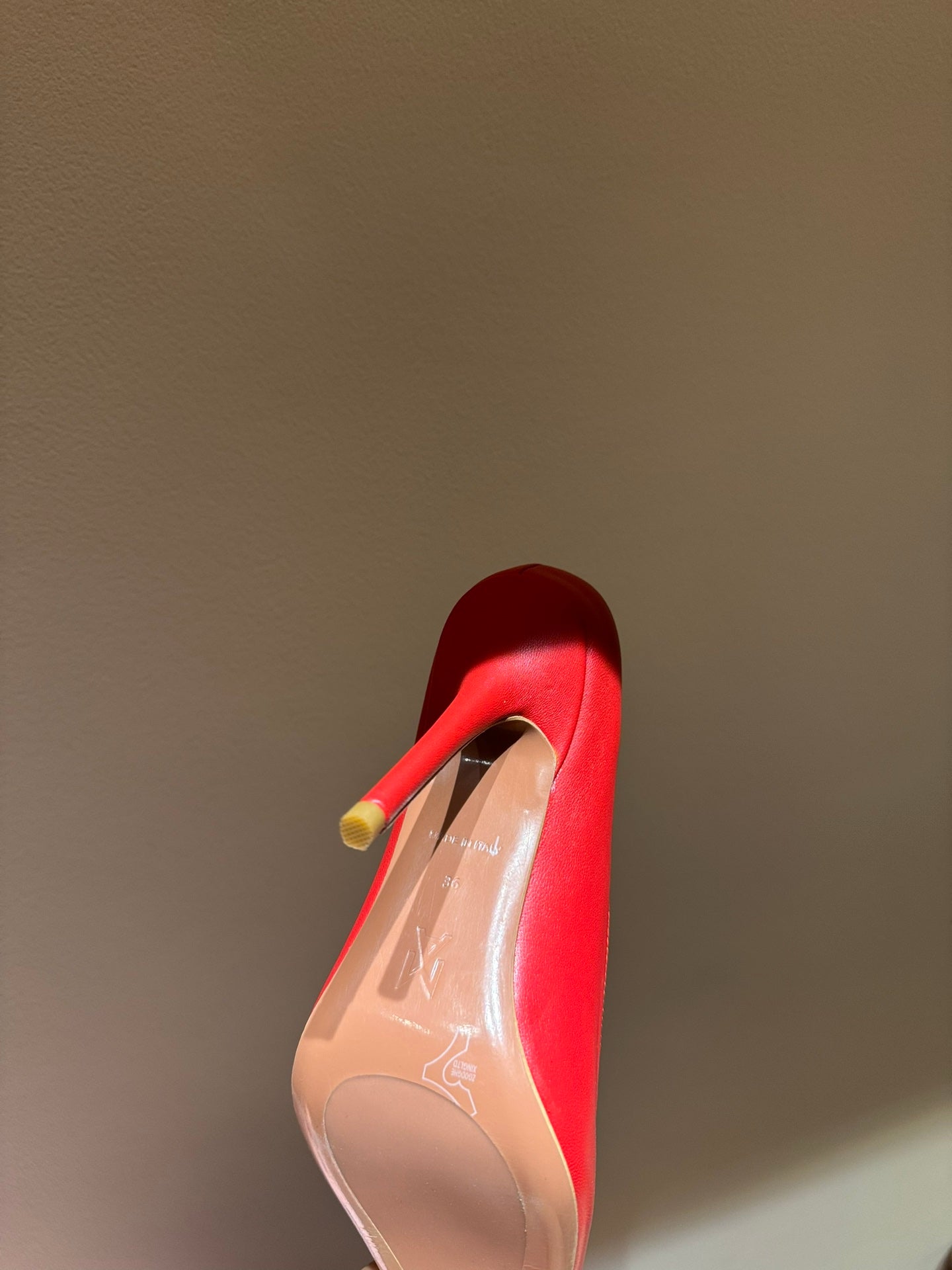 Coral Red Leather Pointed Toe Pumps