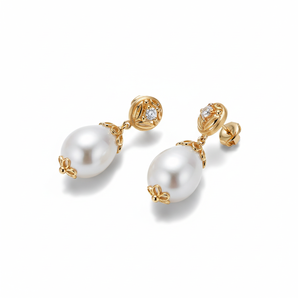 Luxury pearl drop earrings with gold setting
